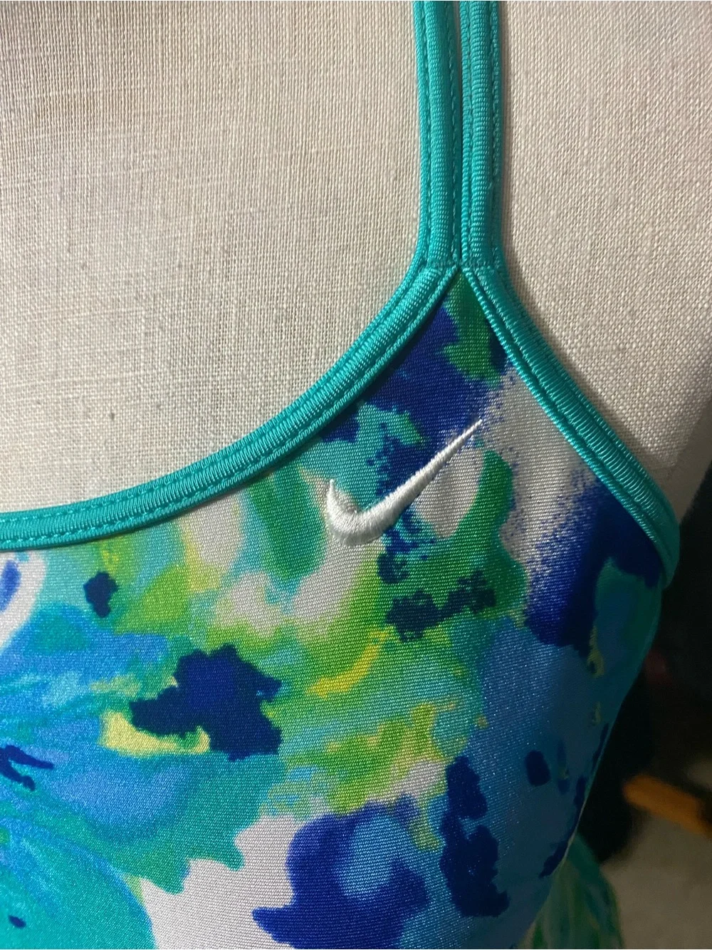 Nike Blue Green Floral Print Crossback One Piece Swimsuit 12 Athletic Sporty